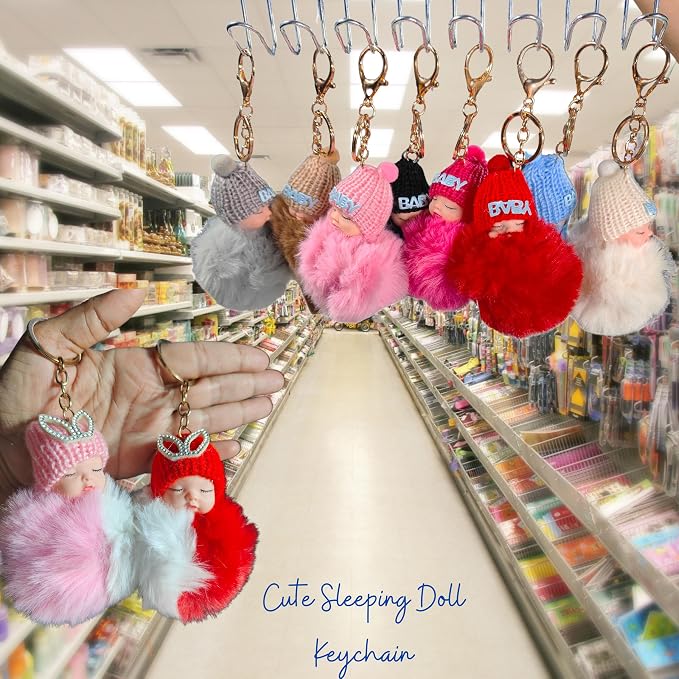 Fluffy Sleeping Baby Doll Keychain & Bag Charm