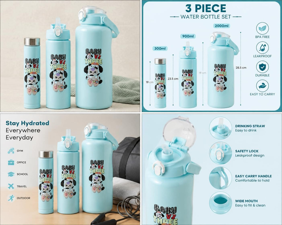 3-in-1 Motivational Gradient Water Bottle Set (2 Litre, 900ml & 300ml)