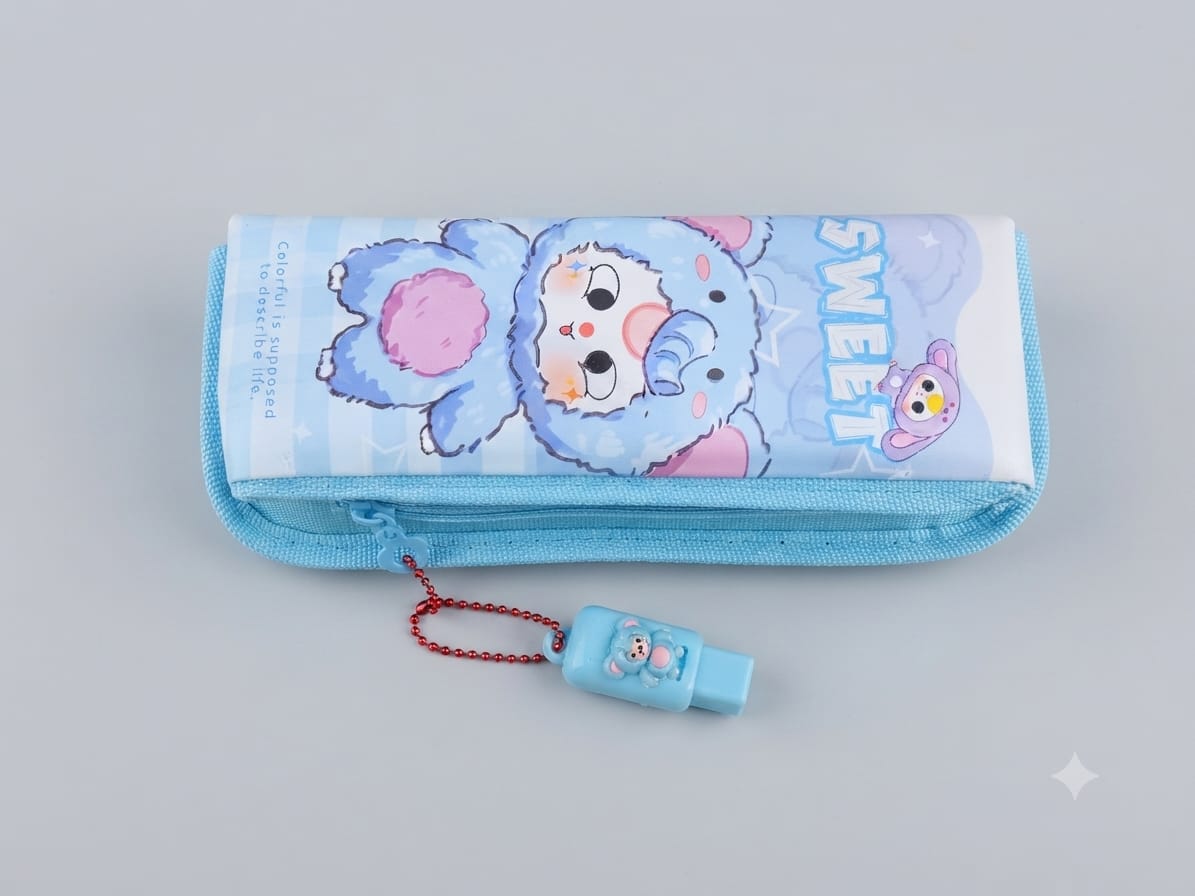 Sky-Blue Bear Pencil Pouch