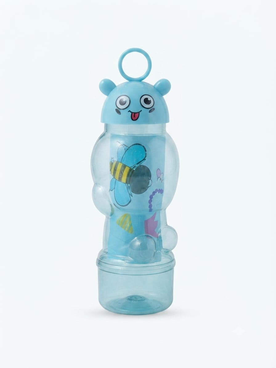 Kids Cute Bear Shaped Water Bottle with Ring Handle – Blue
