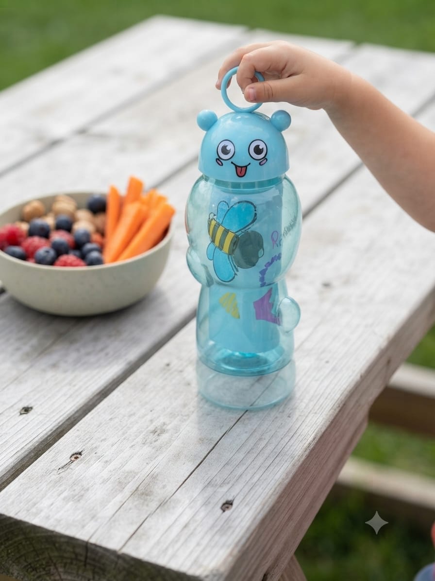 Kids Cute Bear Shaped Water Bottle with Ring Handle – Blue