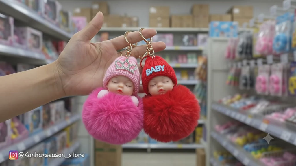 Fluffy Sleeping Baby Doll Keychain & Bag Charm