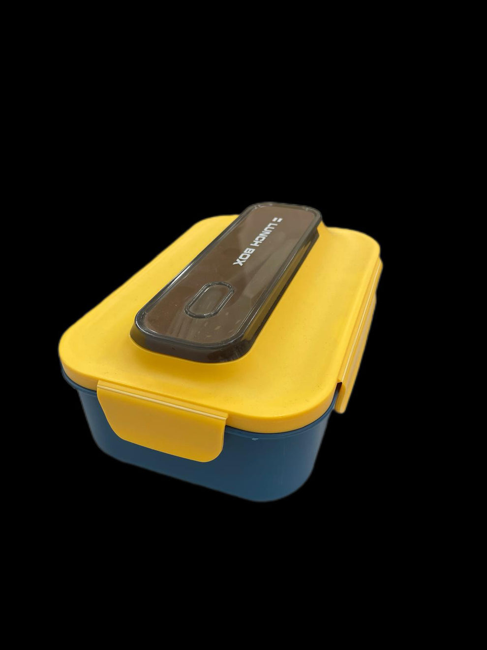Blue & Yellow Stainless Steel Lunch Box with Built-in Top Cutlery Storage
